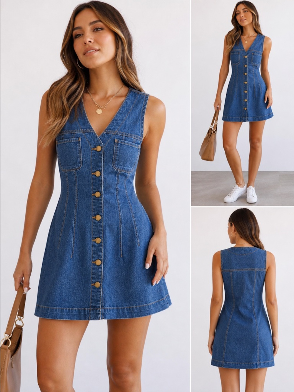 NWT Zigross Denim Button Front Mini Dress XS Sleeveless A-Line